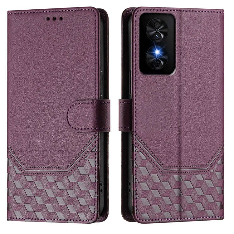 For TCL 50 SE Honeycomb Embossing RFID Leather Phone Case(Violet)