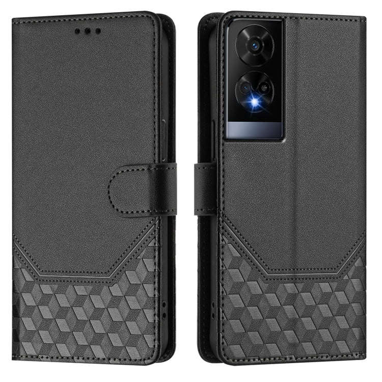 For TCL 50 XE Honeycomb Embossing RFID Leather Phone Case(Black)