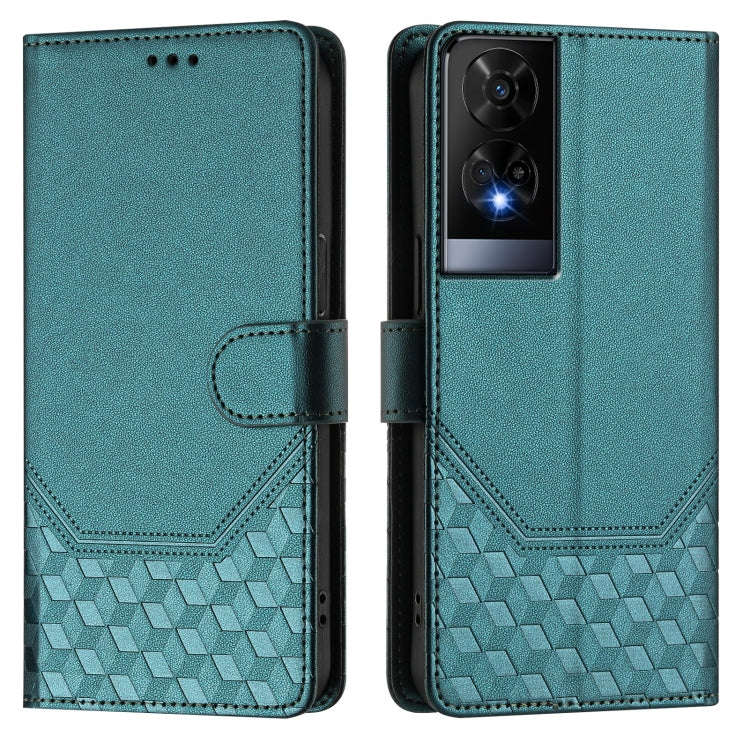 For TCL 50 XE Honeycomb Embossing RFID Leather Phone Case(Peacock Green)