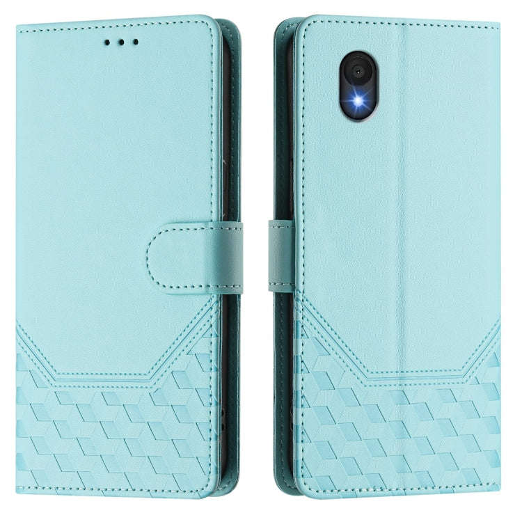 For TCL 201 Honeycomb Embossing RFID Leather Phone Case(Mint Green)