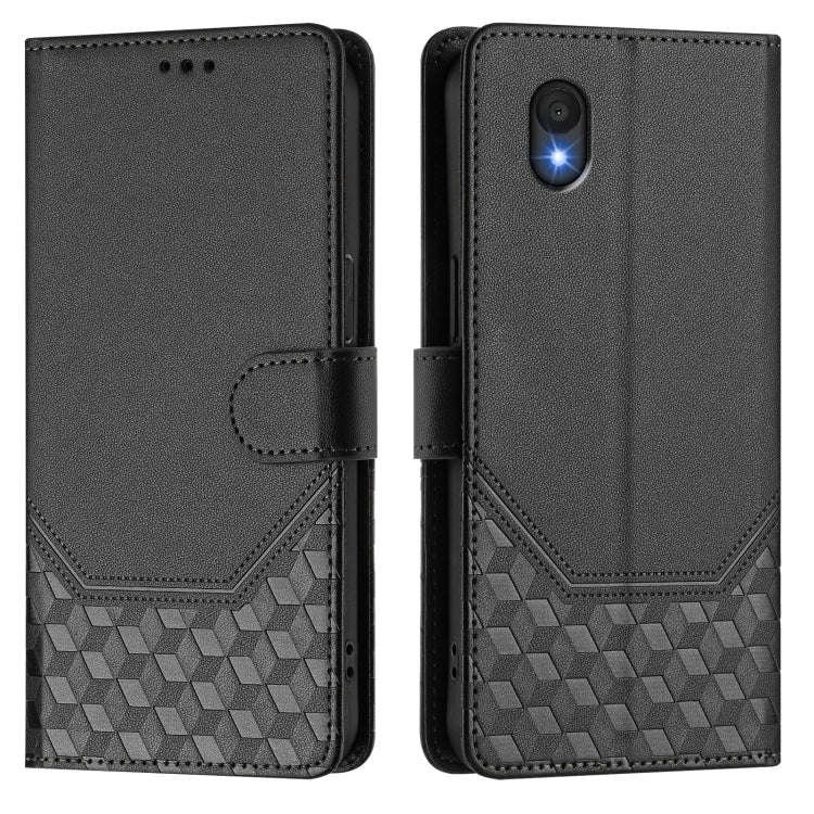 For TCL 201 Honeycomb Embossing RFID Leather Phone Case(Black)