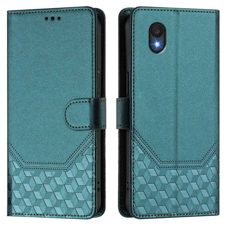 For TCL 201 Honeycomb Embossing RFID Leather Phone Case(Peacock Green)