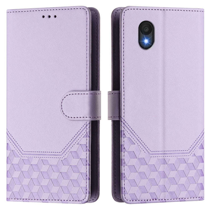 For TCL 201 Honeycomb Embossing RFID Leather Phone Case(Light Purple)