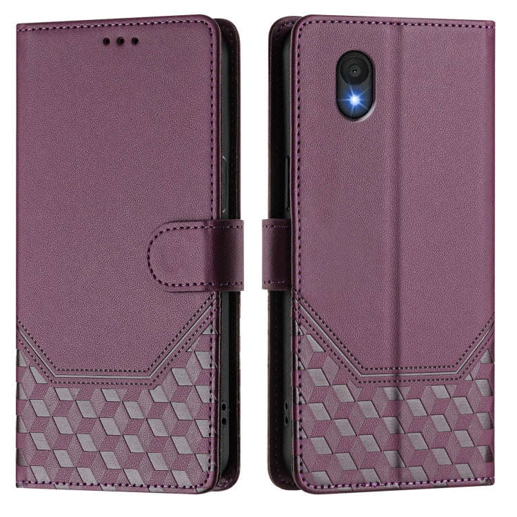 For TCL 201 Honeycomb Embossing RFID Leather Phone Case(Violet)
