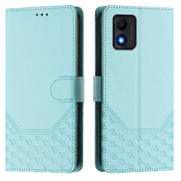 For TCL 303 Honeycomb Embossing RFID Leather Phone Case(Mint Green)