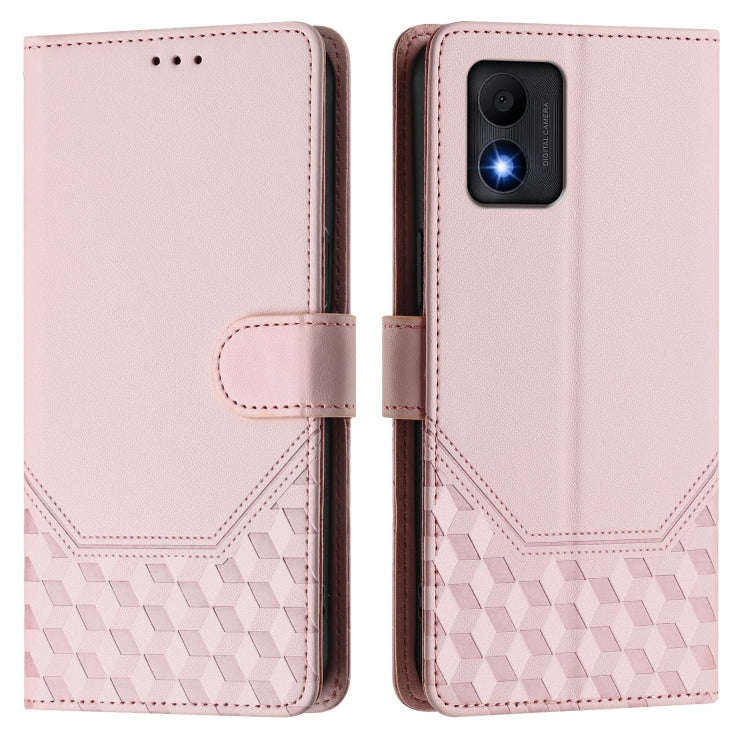 For TCL 303 Honeycomb Embossing RFID Leather Phone Case(Pink)