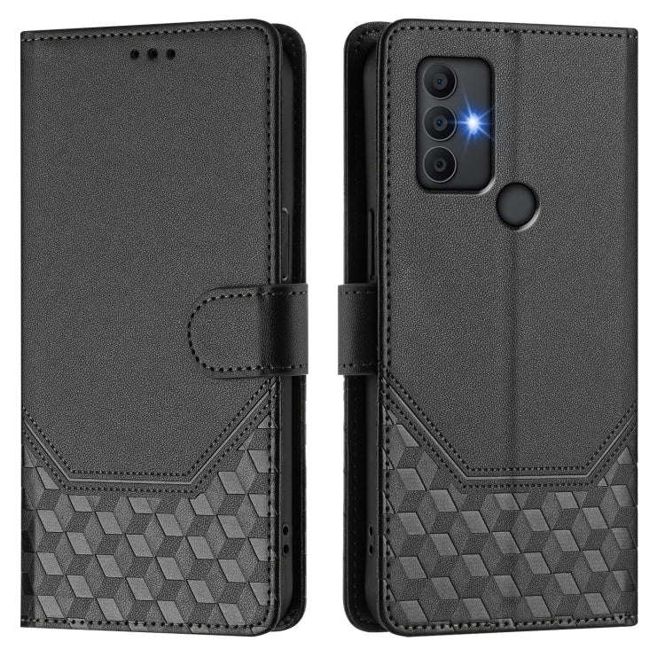 For TCL 305 / 306 Honeycomb Embossing RFID Leather Phone Case(Black)
