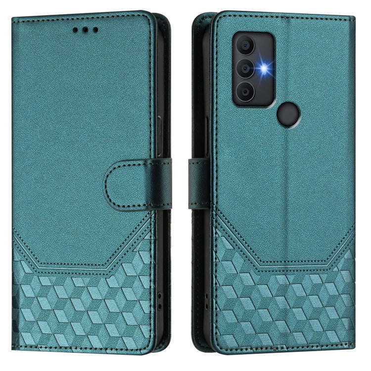 For TCL 305 / 306 Honeycomb Embossing RFID Leather Phone Case(Peacock Green)