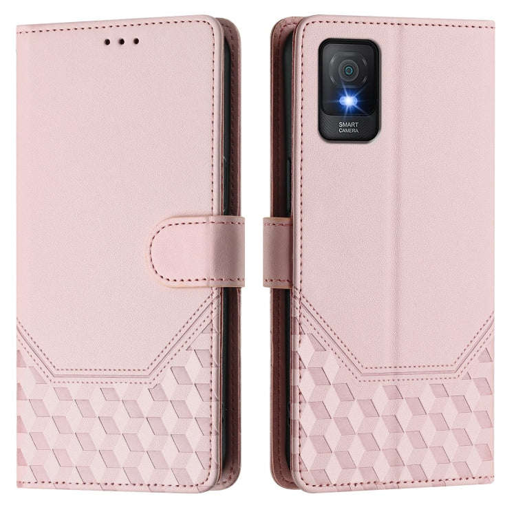 For TCL 403 Honeycomb Embossing RFID Leather Phone Case(Pink)