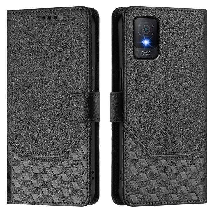 For TCL 403 Honeycomb Embossing RFID Leather Phone Case(Black)