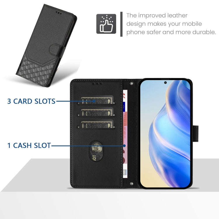 For TCL 403 Honeycomb Embossing RFID Leather Phone Case(Black)