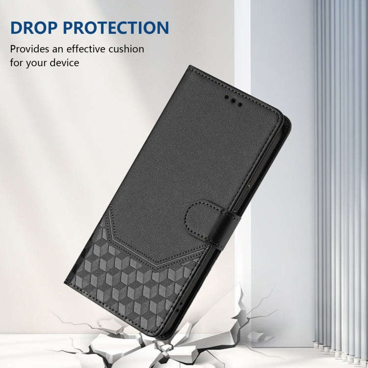For TCL 403 Honeycomb Embossing RFID Leather Phone Case(Black)