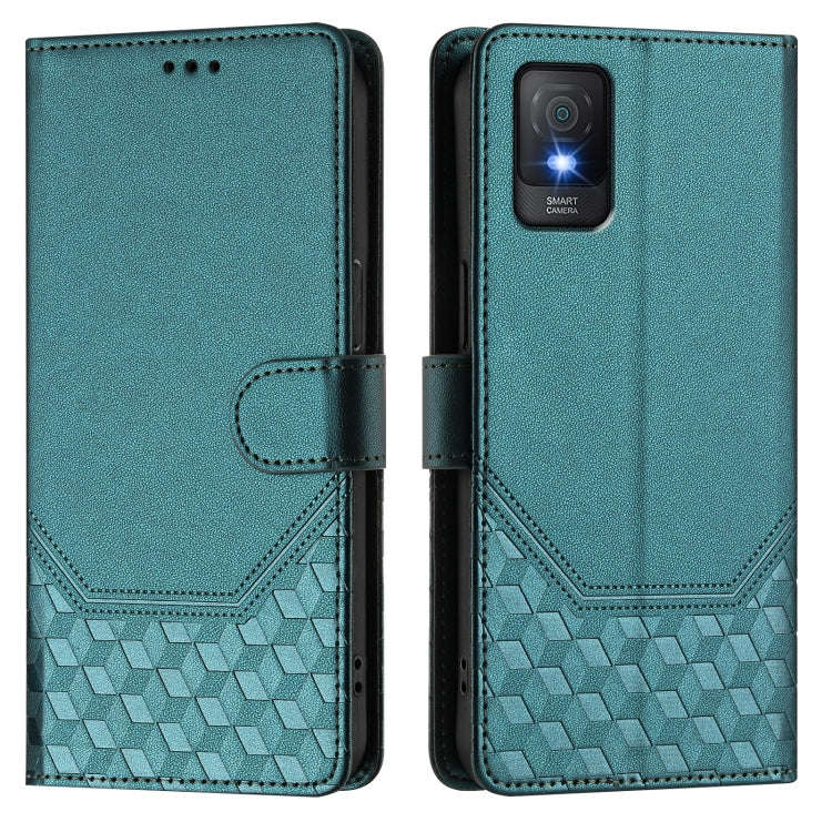 For TCL 403 Honeycomb Embossing RFID Leather Phone Case(Peacock Green)