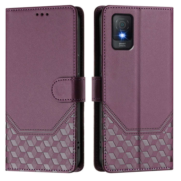 For TCL 403 Honeycomb Embossing RFID Leather Phone Case(Violet)