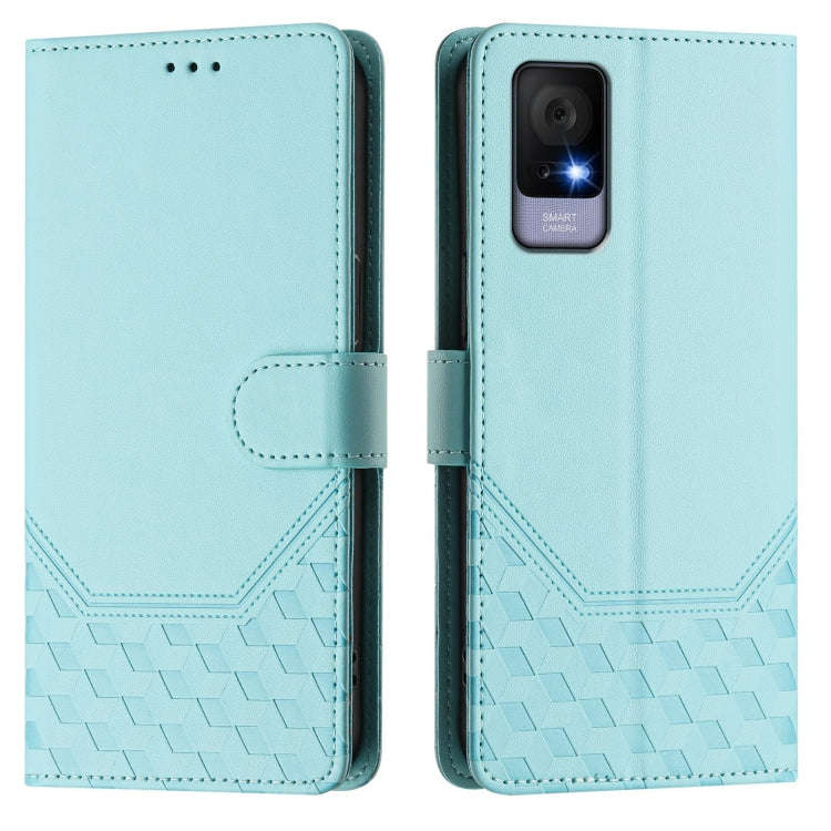 For TCL 405 / 406 / 408 Honeycomb Embossing RFID Leather Phone Case(Mint Green)