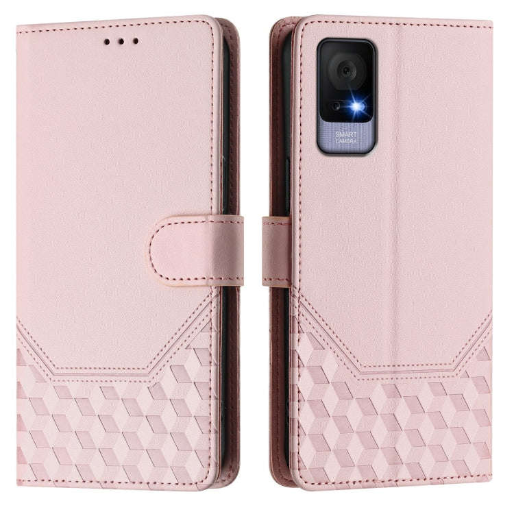 For TCL 405 / 406 / 408 Honeycomb Embossing RFID Leather Phone Case(Pink)
