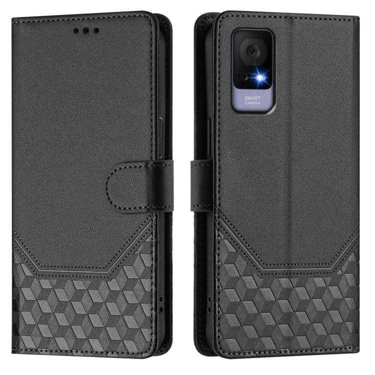 For TCL 405 / 406 / 408 Honeycomb Embossing RFID Leather Phone Case(Black)