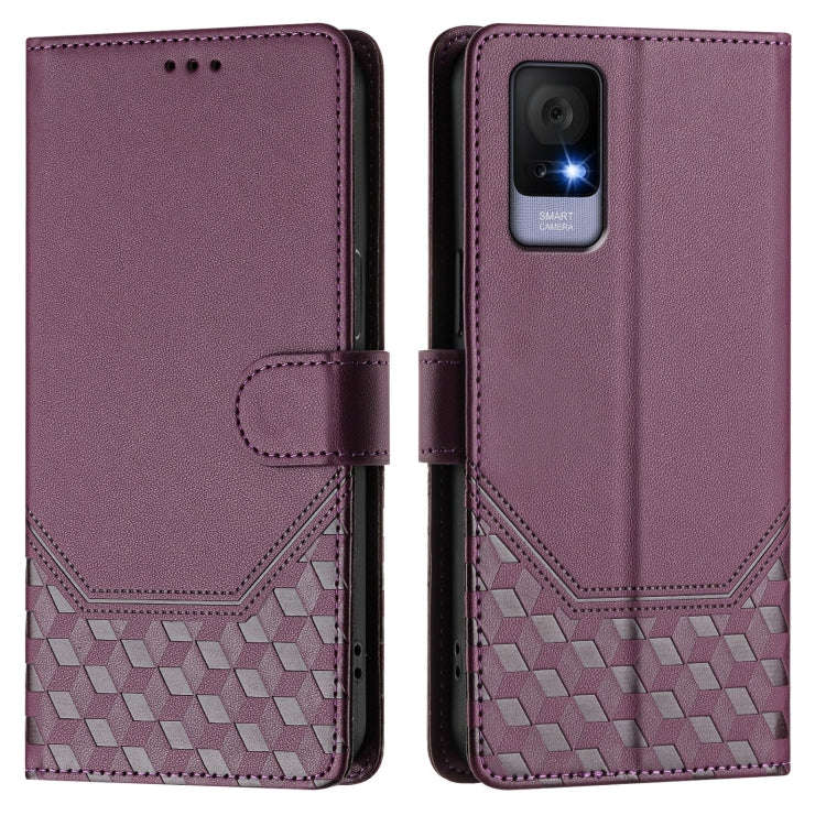 For TCL 405 / 406 / 408 Honeycomb Embossing RFID Leather Phone Case(Violet)
