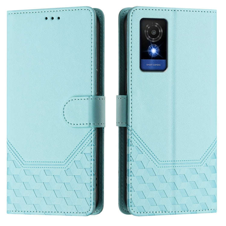 For TCL 501 Honeycomb Embossing RFID Leather Phone Case(Mint Green)