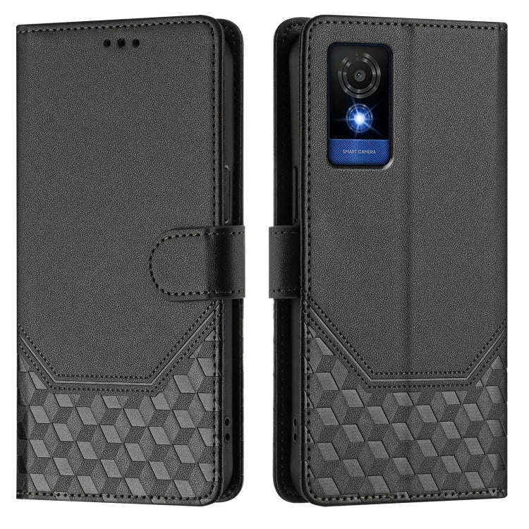 For TCL 501 Honeycomb Embossing RFID Leather Phone Case(Black)