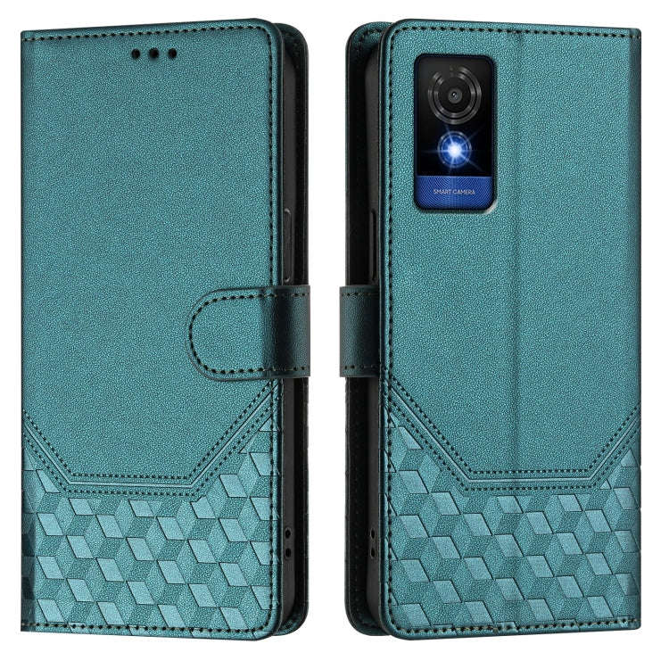 For TCL 501 Honeycomb Embossing RFID Leather Phone Case(Peacock Green)