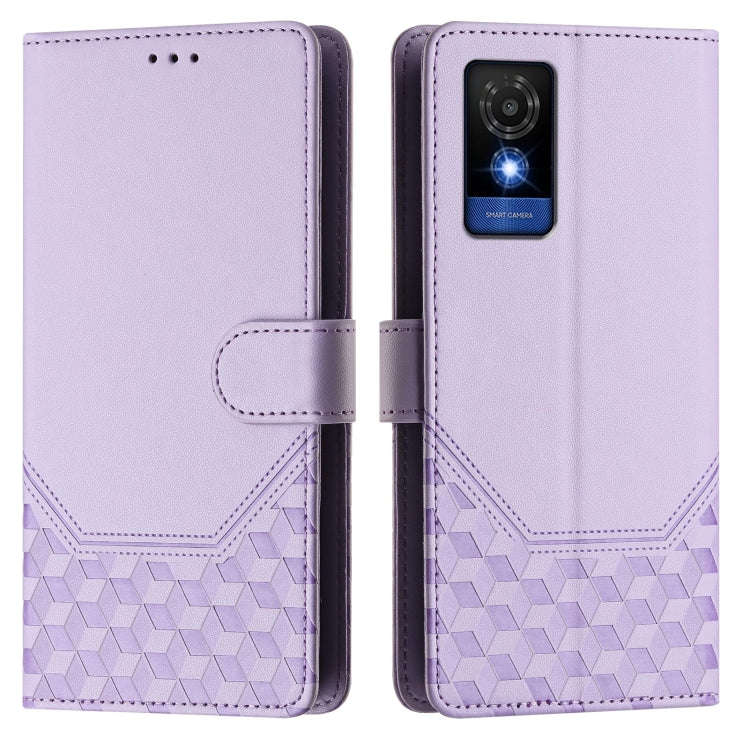 For TCL 501 Honeycomb Embossing RFID Leather Phone Case(Light Purple)