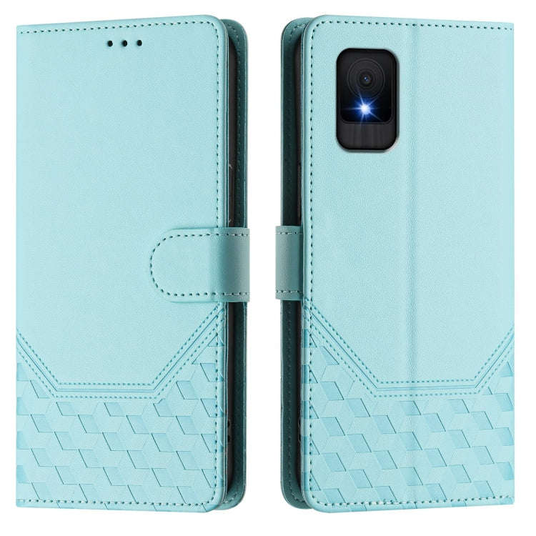 For TCL 502 Honeycomb Embossing RFID Leather Phone Case(Mint Green)