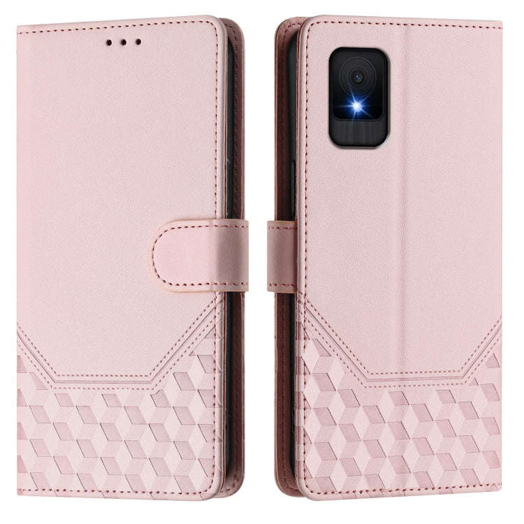 For TCL 502 Honeycomb Embossing RFID Leather Phone Case(Pink)