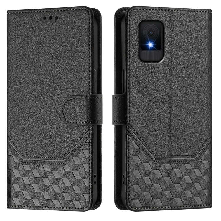 For TCL 502 Honeycomb Embossing RFID Leather Phone Case(Black)