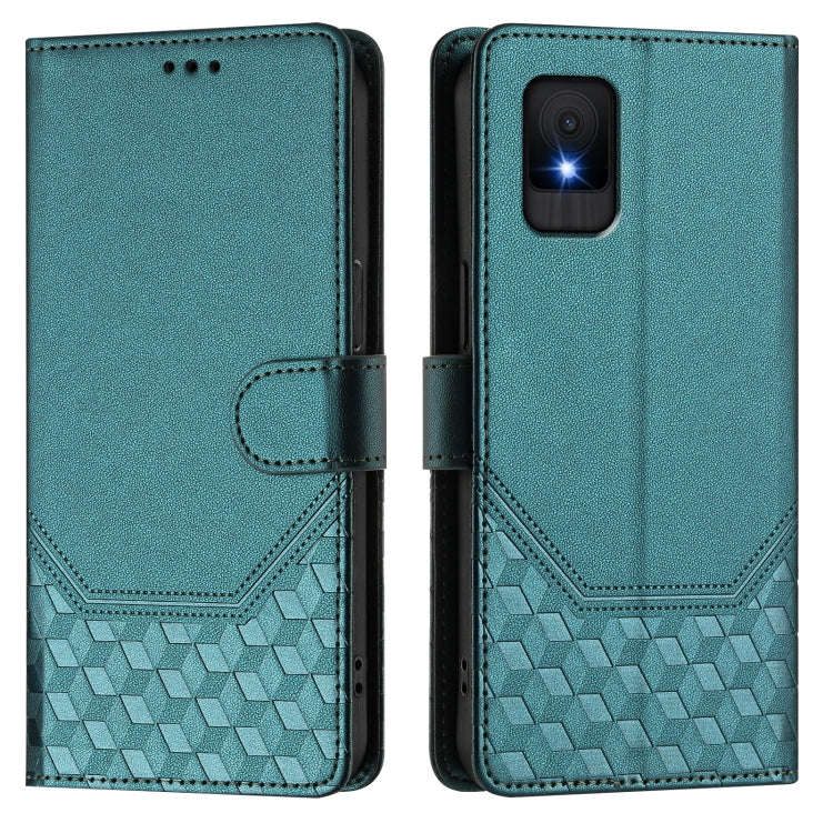 For TCL 502 Honeycomb Embossing RFID Leather Phone Case(Peacock Green)