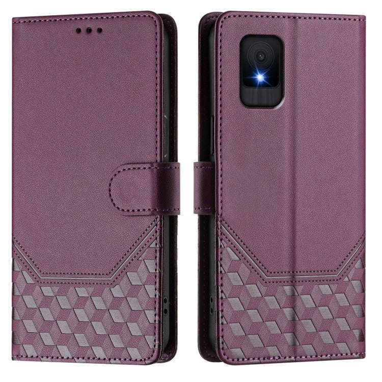 For TCL 502 Honeycomb Embossing RFID Leather Phone Case(Violet)