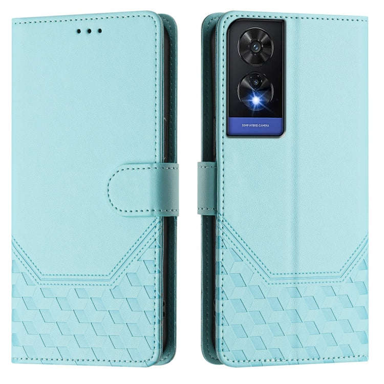 For TCL 505 Honeycomb Embossing RFID Leather Phone Case(Mint Green)