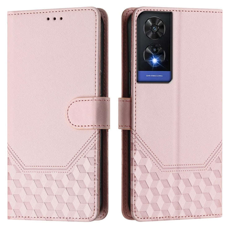 For TCL 505 Honeycomb Embossing RFID Leather Phone Case(Pink)