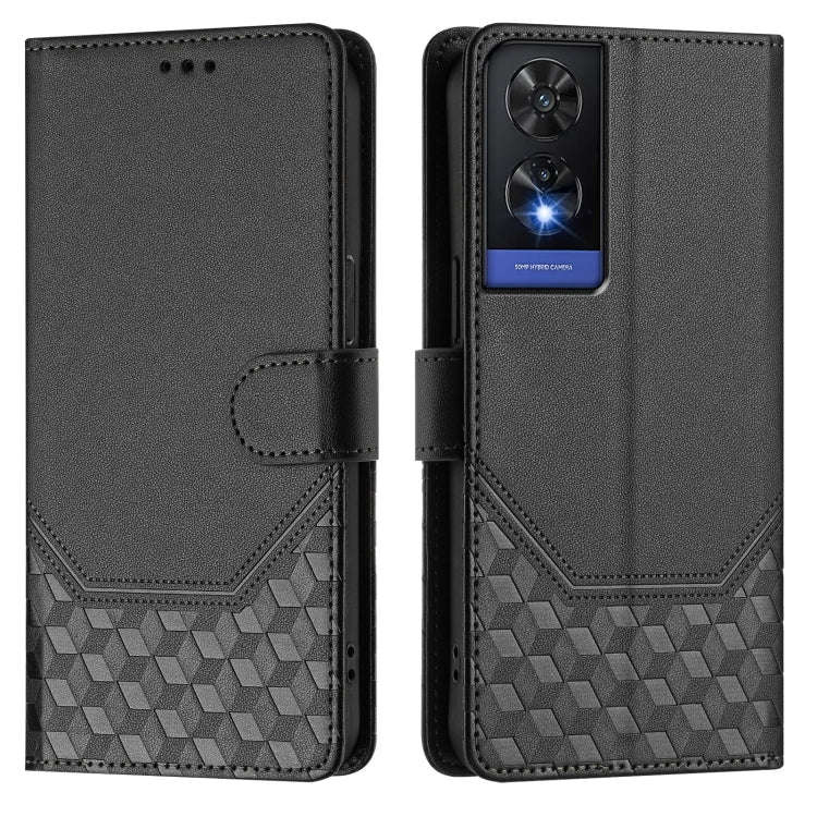 For TCL 505 Honeycomb Embossing RFID Leather Phone Case(Black)