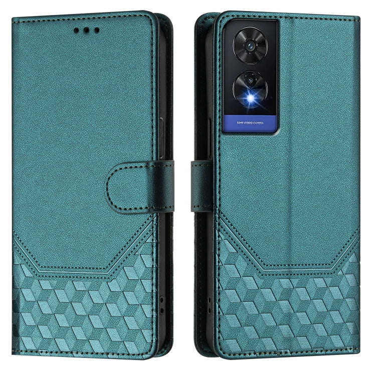For TCL 505 Honeycomb Embossing RFID Leather Phone Case(Peacock Green)