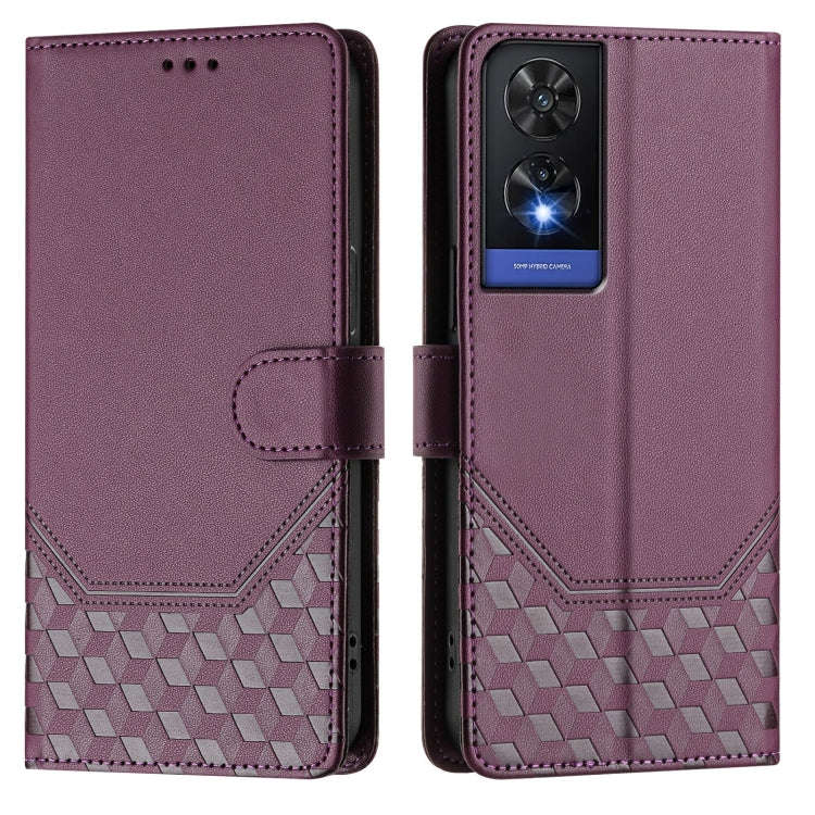 For TCL 505 Honeycomb Embossing RFID Leather Phone Case(Violet)