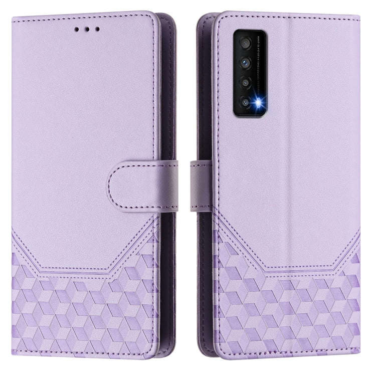 For TCL Stylus 5G Honeycomb Embossing RFID Leather Phone Case(Light Purple)