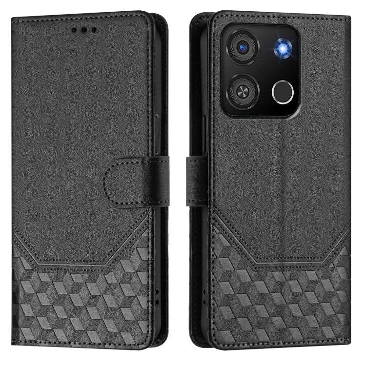 For itel A05s Honeycomb Embossing RFID Leather Phone Case(Black)