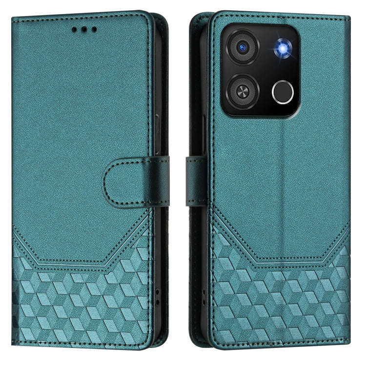 For itel A05s Honeycomb Embossing RFID Leather Phone Case(Peacock Green)