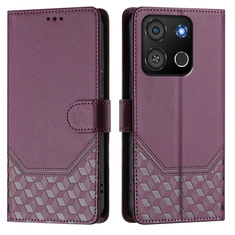 For itel A05s Honeycomb Embossing RFID Leather Phone Case(Violet)
