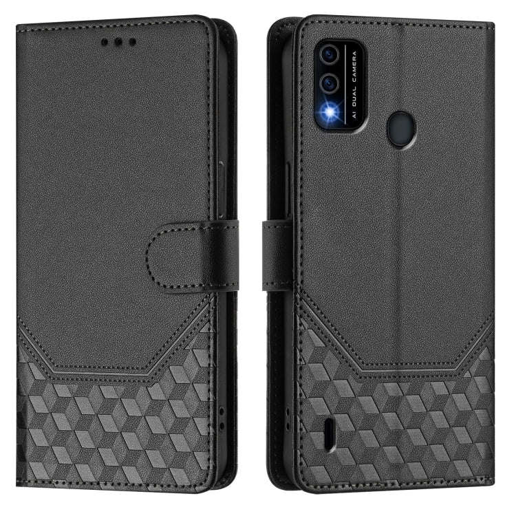 For itel A48 Honeycomb Embossing RFID Leather Phone Case(Black)