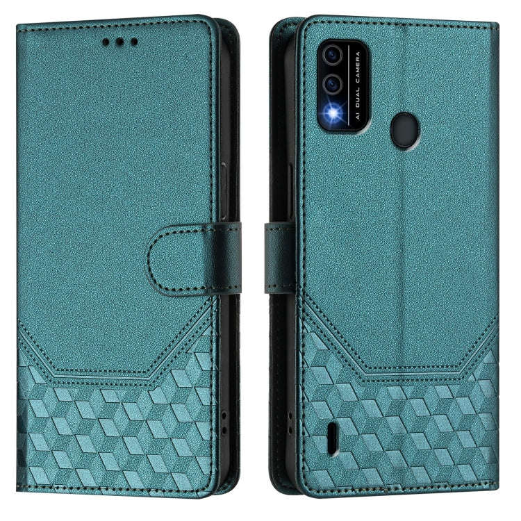 For itel A48 Honeycomb Embossing RFID Leather Phone Case(Peacock Green)