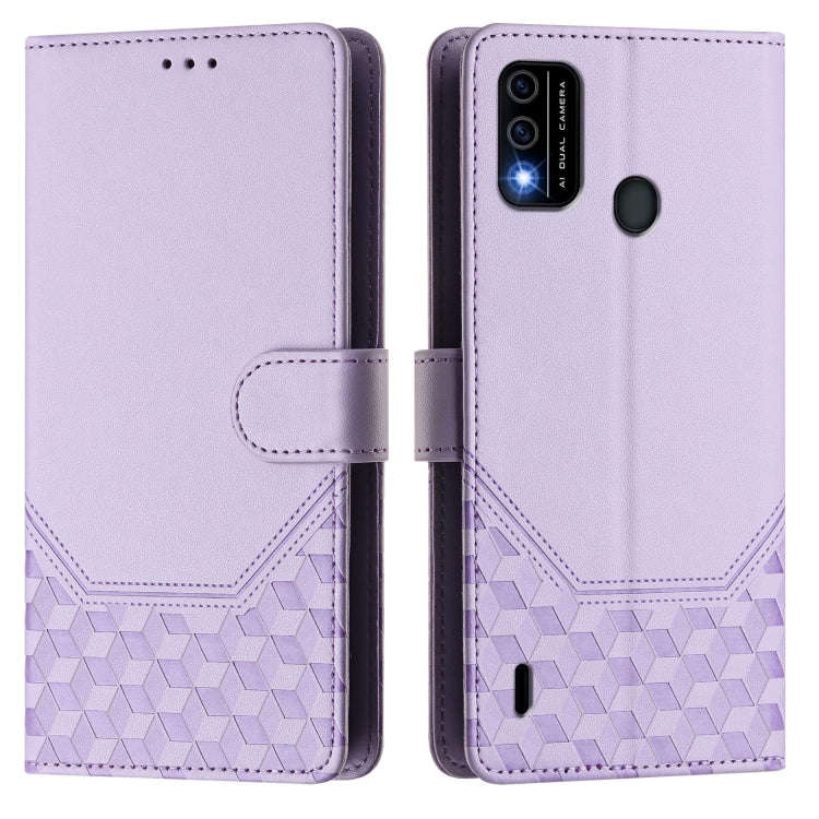 For itel A48 Honeycomb Embossing RFID Leather Phone Case(Light Purple)