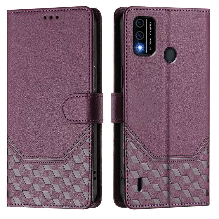 For itel A48 Honeycomb Embossing RFID Leather Phone Case(Violet)