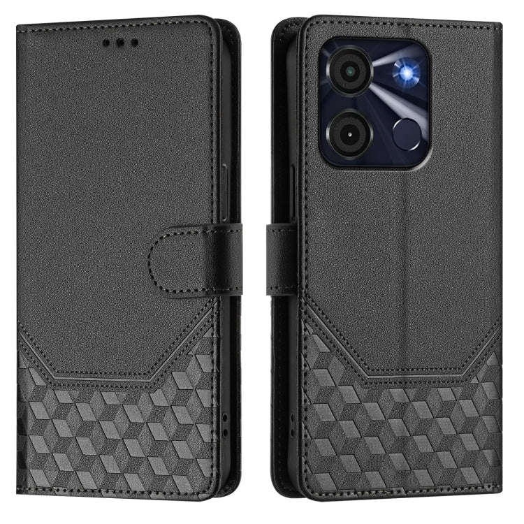 For itel A60 / A60s Honeycomb Embossing RFID Leather Phone Case(Black)