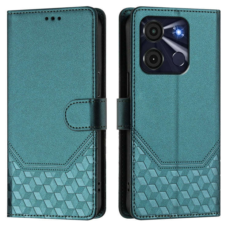 For itel A60 / A60s Honeycomb Embossing RFID Leather Phone Case(Peacock Green)