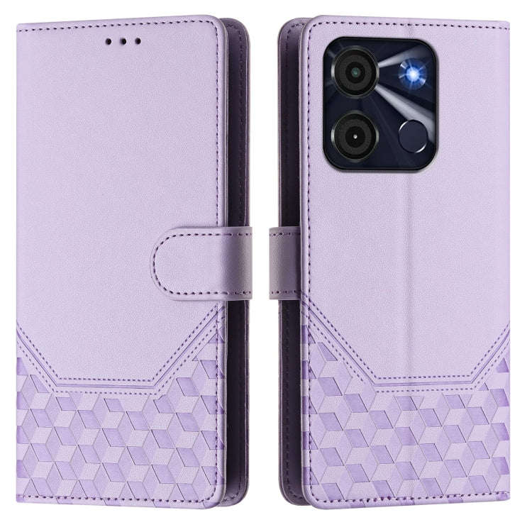 For itel A60 / A60s Honeycomb Embossing RFID Leather Phone Case(Light Purple)