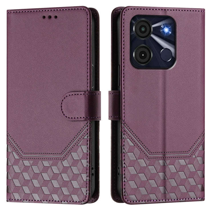 For itel A60 / A60s Honeycomb Embossing RFID Leather Phone Case(Violet)