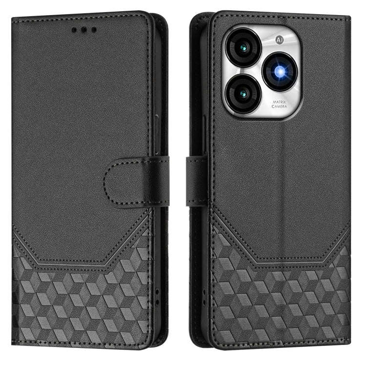 For itel A70 Honeycomb Embossing RFID Leather Phone Case(Black)