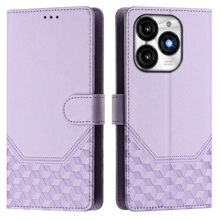 For itel A70 Honeycomb Embossing RFID Leather Phone Case(Light Purple)